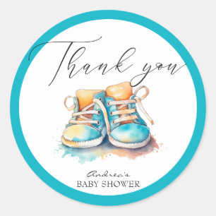 Sticker Rond Chaussures pour bébés   Blue Boy Baby shower Merci