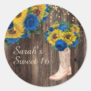 Sticker Rond Chaussures Roses Bleues Tournesol Rustique Douce 1