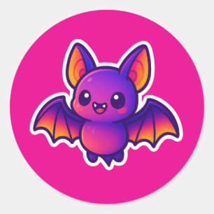 Sticker Rond Chauve-chatte caricaturale avec ailes violettes vi