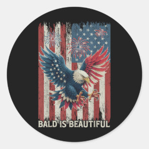 Sticker Rond Chauve Est Beau Aigle Drapeau Usa Patriotique 4 Ju