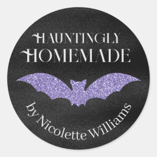 Sticker Rond Chauve-Parties scintillant violet fait maison Hall