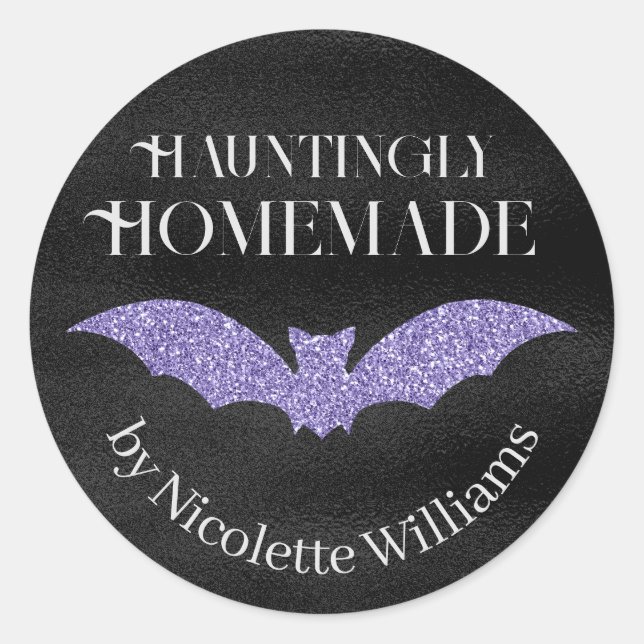 Sticker Rond Chauve-Parties scintillant violet fait maison Hall (Devant)
