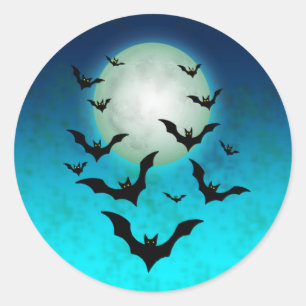 Sticker Rond Chauve-souris d'Halloween avec lune