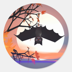 Sticker Rond Chauve-souris d'Halloween dans l'arbre