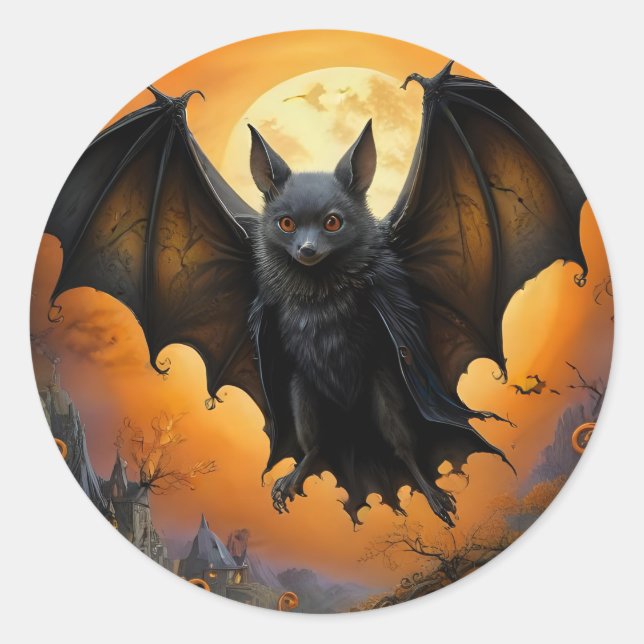 Sticker Rond Chauve-souris éffrayante d'Halloween déguisée (Devant)