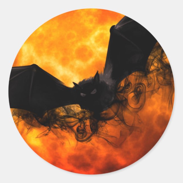 Sticker Rond Chauve-souris et moisson lune tomber noir orange é (Devant)