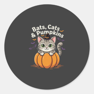 Sticker Rond Chauves-souris de Halloween Chats et Citrouilles C