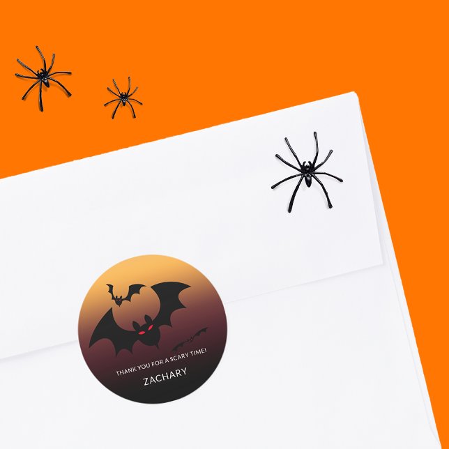 Sticker Rond Chauves-souris effrayantes Merci Nom (Spooky Bats Thank You Name Classic Round Sticker)