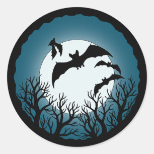 Sticker Rond Chauves-souris et arbres contre la lune