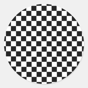 Sticker Rond Checkered blanc noir