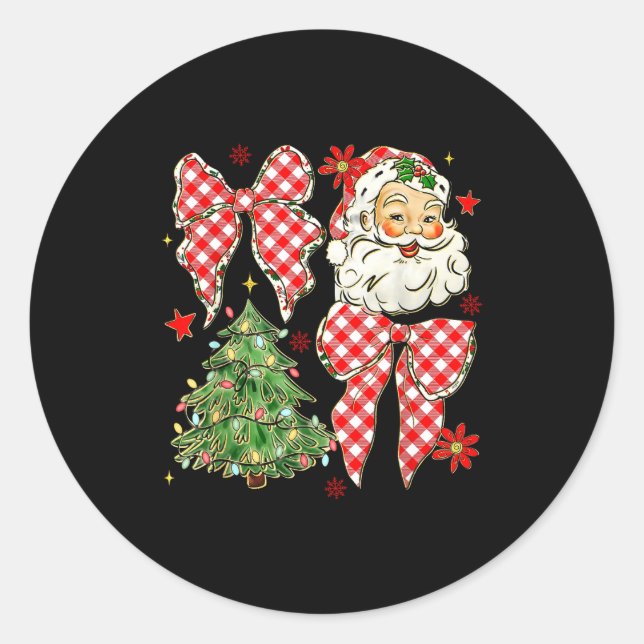 Sticker Rond Checkered Coquette Bow Santa Claus Christmas Holid (Devant)