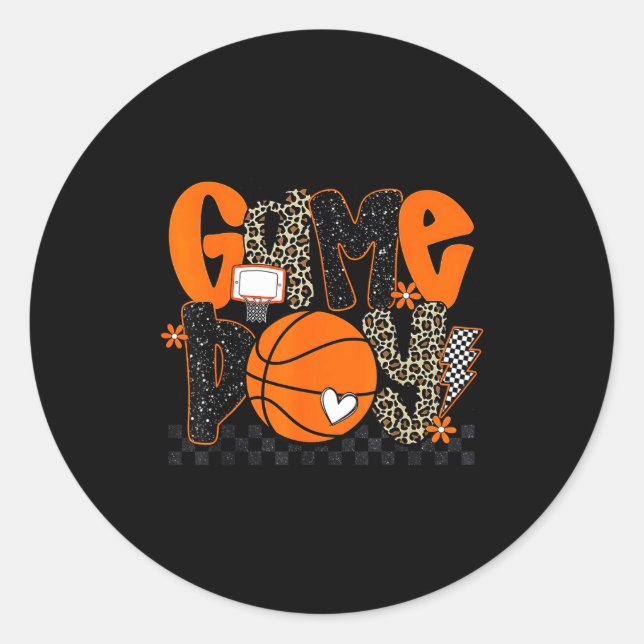 Sticker Rond Checkered Game Day Basketball Srts Lover Men Women (Devant)