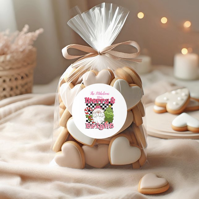 Sticker Rond Checkered Merry & Bright Christmas (Créateur téléchargé)