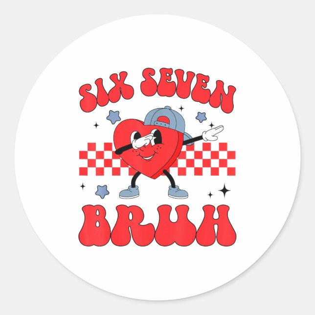 Sticker Rond Checkered Six Seven Bruh Hearts 67 Valentines Day  (Devant)