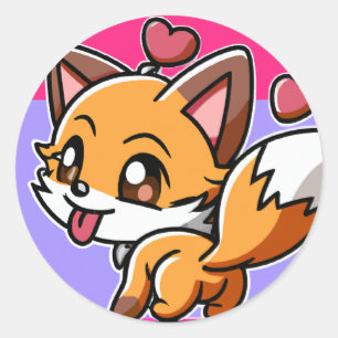 Sticker Rond Checkie Cute Kawaii Chibi Fox