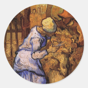 Sticker Rond Cheep Shearers (après Millet) par Vincent van Gogh
