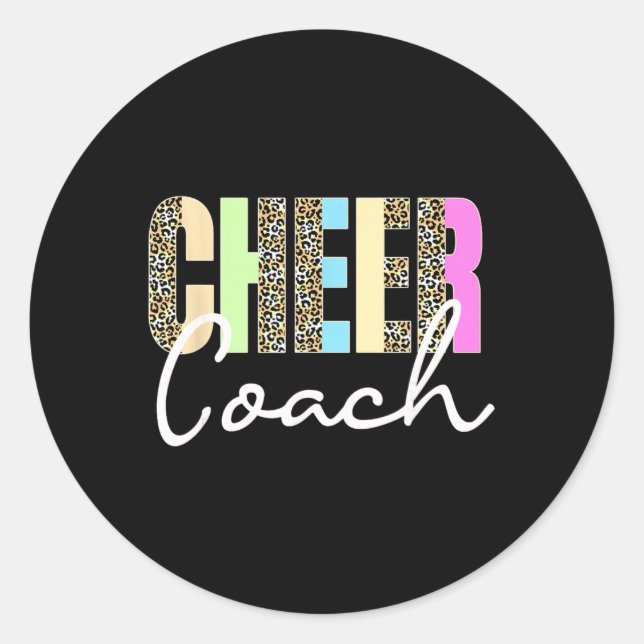 Sticker Rond Cheer Coach Leopard Cheerleading Cute Cheer Coach  (Devant)