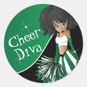 Sticker Rond Cheer Diva fille 📣 Pom-pom girl en vert