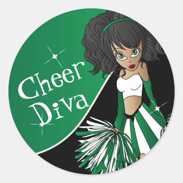 Sticker Rond Cheer Diva fille 📣 Pom-pom girl en vert (Devant)