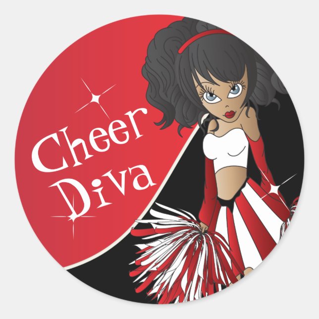 Sticker Rond Cheer Diva Girl 📣 Pom-pom girl en rouge (Devant)