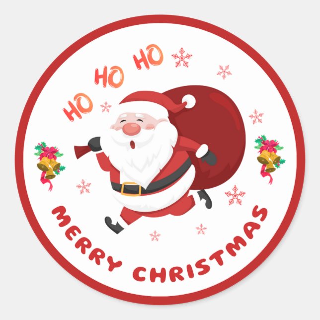Sticker Rond Cheerful Running Santa Merry Christmas Round Stick (Devant)