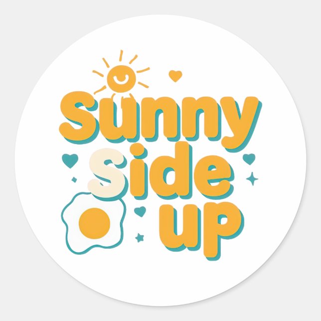 Sticker Rond Cheerful "Sunny Side Up" with Egg and Sun (Devant)