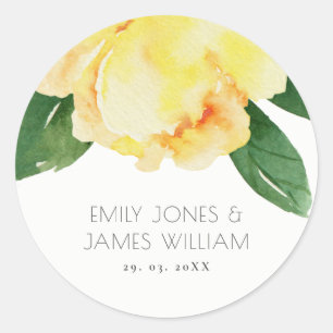 STICKER ROND CHEERFUL YELLOW WATERCOLOR FLORAL ENVELOPE SEAL