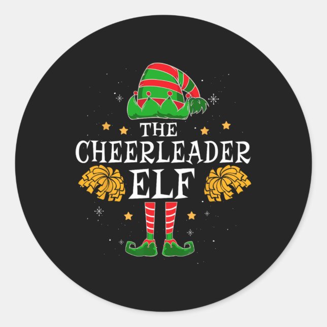 Sticker Rond Cheerleader Elf Matching Team Christmas Funny Chee (Devant)