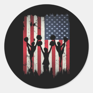 Sticker Rond Cheerleaders Usa Drapeau Américain 4 Juillet Cheer