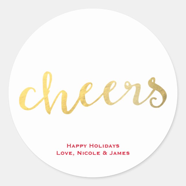 Sticker Rond CHEERS Faux Gold Foil Look Holiday Favoriser (Devant)