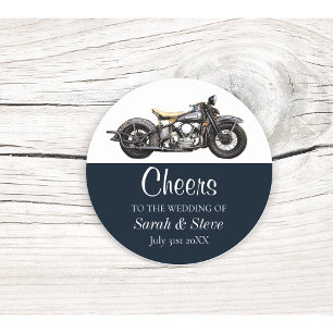 Sticker Rond Cheers Motorcycle Vintage Mariage Date Mariée Sall