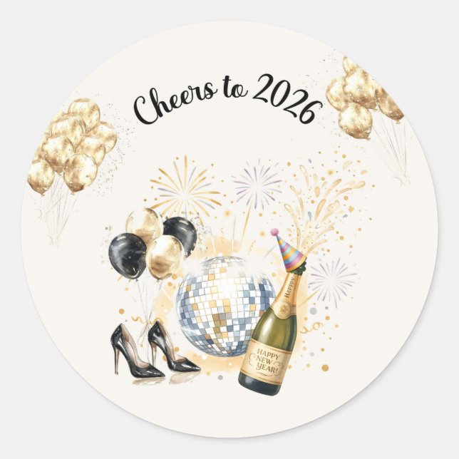 Sticker Rond Cheers to 2026 New Year’s Eve Party  (Devant)
