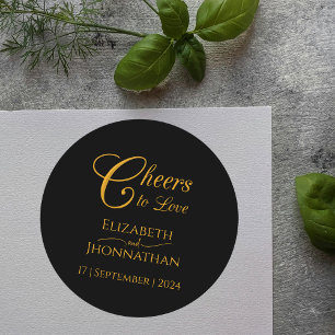 Sticker Rond Cheers to Love Minimal Black & Gold Script Mariage