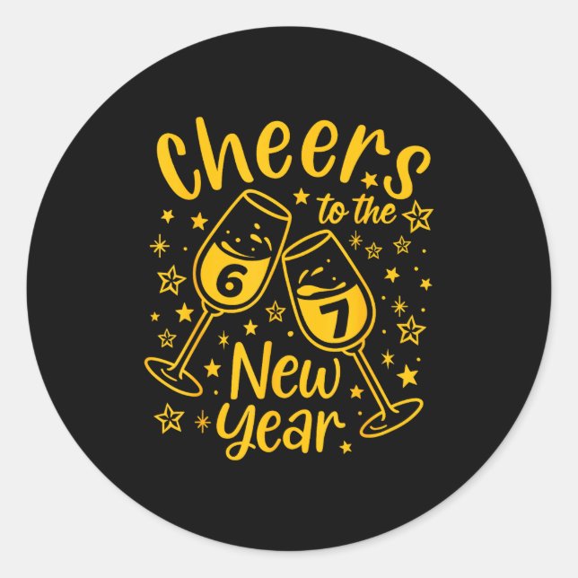 Sticker Rond Cheers To The New Year 2026 Funny 67 Meme New Year (Devant)