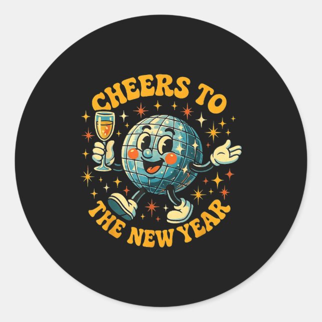 Sticker Rond Cheers To The New Year 2026 Retro Party Gift  (Devant)