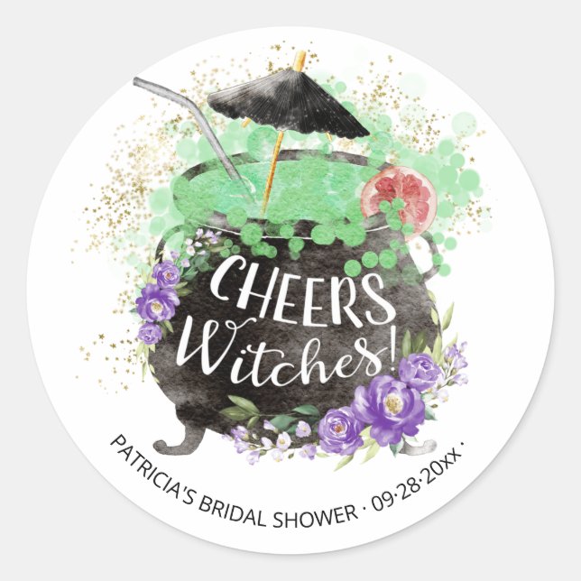 Sticker Rond Cheers Witches Cocktail Halloween Fête des mariées (Devant)