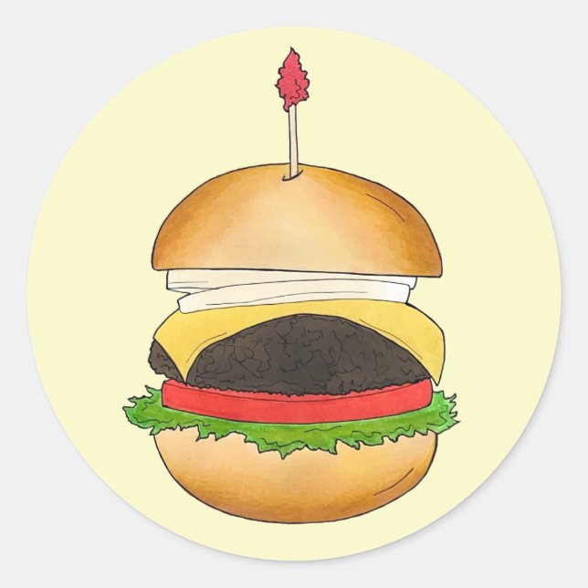 Sticker Rond Cheese Burger Cheeseburger BBQ Barbecue Cuisine (Devant)