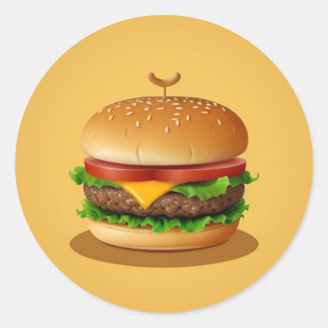 Sticker Rond Cheeseburger avec Arrière - plan jaune (Devant)