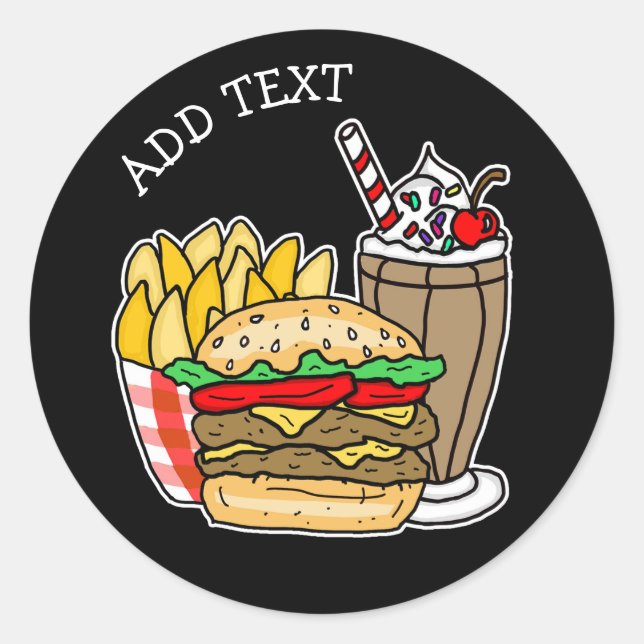 Sticker Rond Cheeseburger, Milkshake et Fries (Devant)