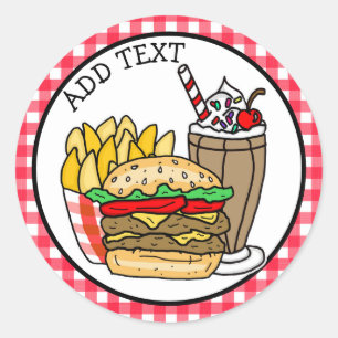 Sticker Rond Cheeseburger, Milkshake et Fries Classic Round S