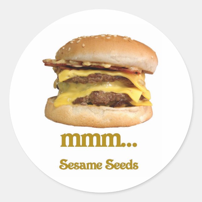 Sticker Rond cheeseburger - mmm...graines de sésame (Devant)