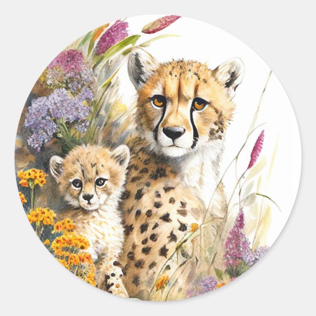 Sticker Rond Cheetah Baby et maman (Devant)