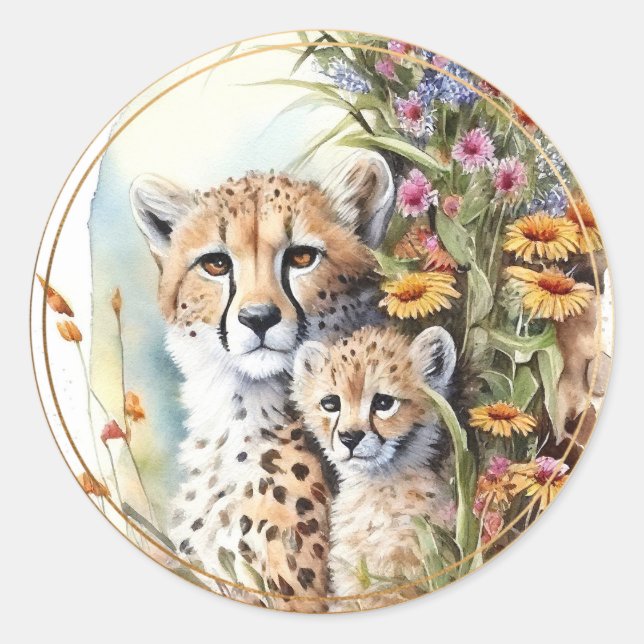 Sticker Rond Cheetah Baby et maman (Devant)