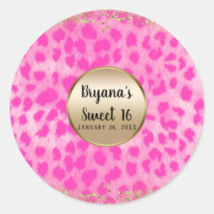 Sticker Rond Cheetah léopard rose Imprimer Parties scintillant 
