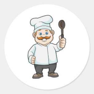 Sticker Rond Chef avec casquette et cuillère à soupe du chef