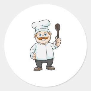 Sticker Rond Chef avec casquette et cuillère à soupe du chef