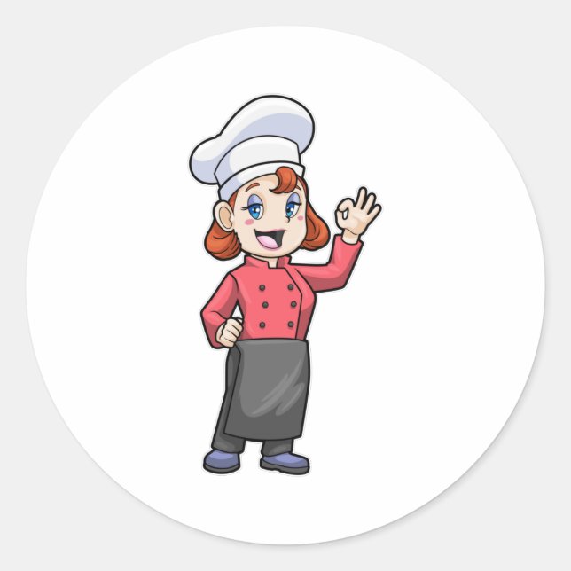 Sticker Rond Chef avec tablier de Cuisine (Devant)
