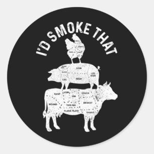 Sticker Rond Chef Boucher Bbq Je Fumerais Ce Porc Boeuf Drôle F