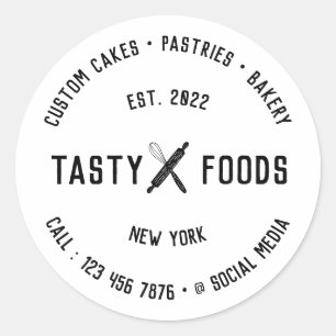 Sticker Rond Chef Boulangerie Deux Mots Nom Logo Nourriture