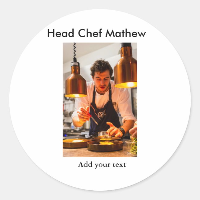 Sticker Rond Chef cuisinier ajouter nom texte hommes cuisine bo (Devant)